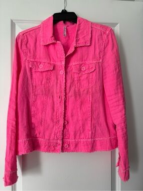 Lulu-B Neon Pink Button-Front Jean Jacket